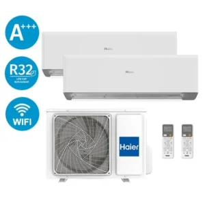 Aire Acondicionado HAIER GEOS (2,5Kw+3,5 Kw) </h3><p class="p16 caract"> 4.902 fg – 5.332 Kcal - Split 2x1</p><br>